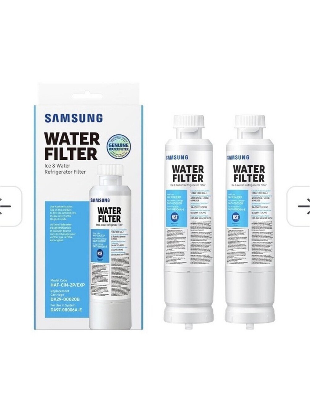 SAMSUNG Genuine Filters for Refrigerator Water & Ice, DA29-00020B-2P, 2 Pk